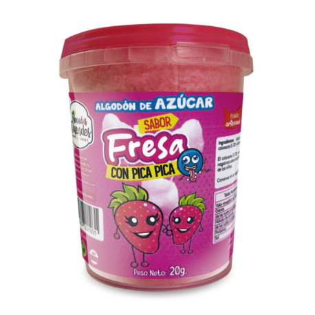ALGODON DE AZUCAR FRESA CON PICA 20 GR 1 UNIDAD. MD